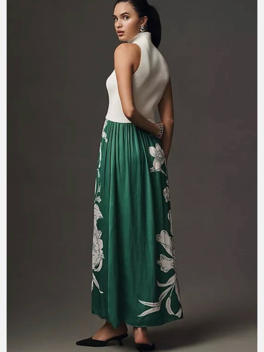 Anthropologie Green Maxi Dress with White Floral Print - Picture 2 of 3